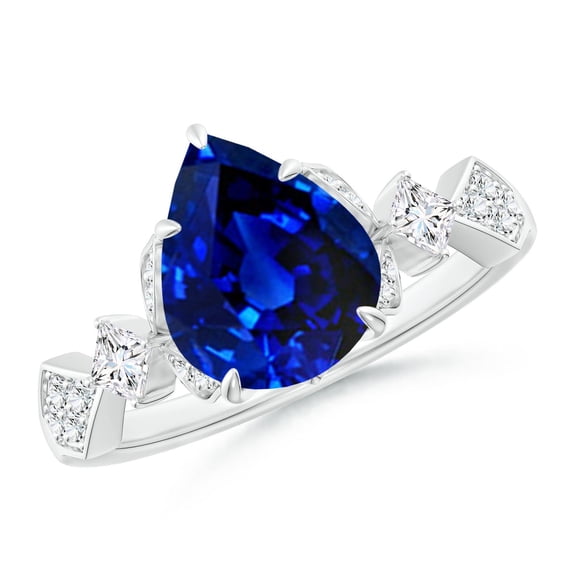 ANGARA Lab Grown 3 Ct Pear Blue Sapphire Engagement Ring for Women in 14K White Gold (Size-10x8mm) | September Birthstone, Anniversary, Jewelry Gift for Women | Lab-Grown Blue Sapphire Ring