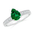 thumbnail image 1 of ANGARA Lab Grown Vintage Style Pear-Shaped Emerald Engagement Ring with Accents for Women in 14K White Gold (Size-8x6mm) | May Birthstone, Anniversary, Jewelry Gift for Women | Lab-Grown Emerald Ring, 1 of 8