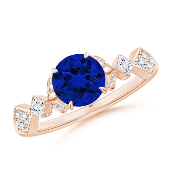 ANGARA Lab Grown 1.2 Ct Blue Sapphire Engagement Ring for Women in 14K Rose Gold (Size-6.5mm) | September Birthstone, Anniversary, Jewelry Gift for Women | Lab-Grown Blue Sapphire Ring