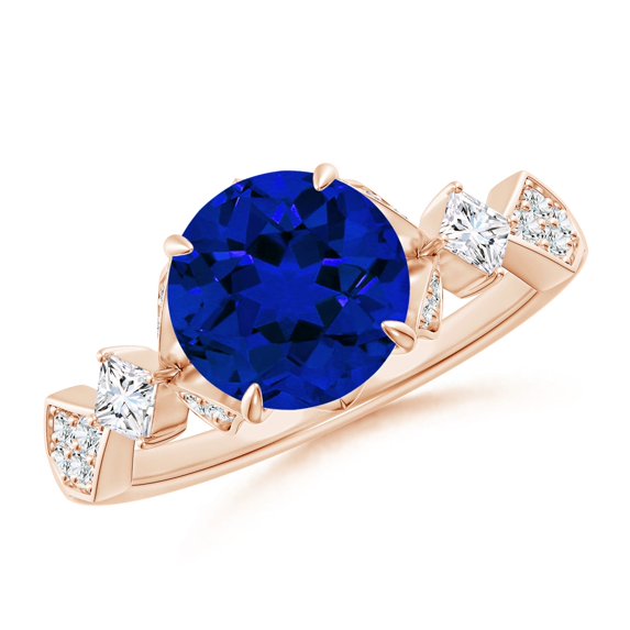 ANGARA Lab Grown 2.2 Ct Blue Sapphire Engagement Ring with Leaf Motifs for Women in 14K Rose Gold (Size-8mm) | September Birthstone, Anniversary, Jewelry Gift for Women | Lab-Grown Blue Sapphire Ring