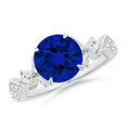 thumbnail image 1 of ANGARA Lab Grown 2.2 Ct Blue Sapphire Engagement Ring with Leaf Motifs for Women in 14K White Gold (Size-8mm) | September Birthstone, Anniversary Jewelry Gift for Women | Lab-Grown Blue Sapphire Ring, 1 of 8