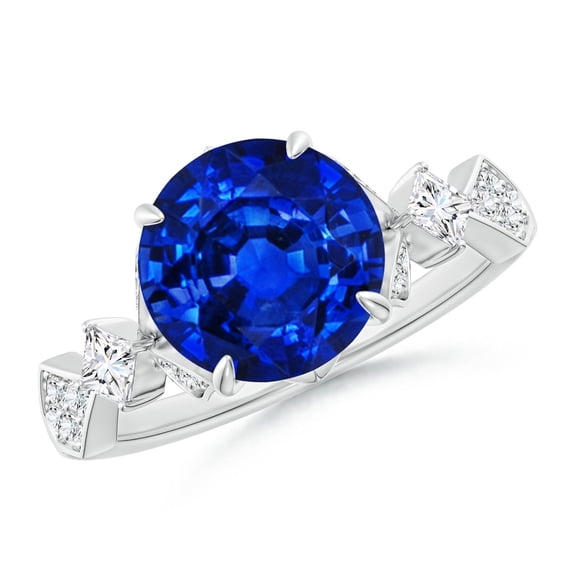 ANGARA Lab Grown 3.75 Ct Blue Sapphire Engagement Ring for Women in 14K White Gold (Size-9mm) | September Birthstone, Anniversary, Jewelry Gift for Women | Lab-Grown Blue Sapphire Ring