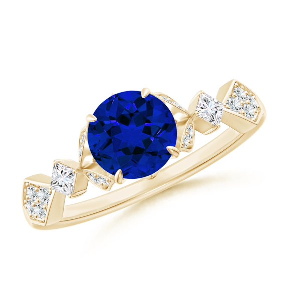 ANGARA Lab Grown 1.2 Ct Blue Sapphire Engagement Ring for Women in 14K Yellow Gold (Size-6.5mm) | September Birthstone, Anniversary, Jewelry Gift for Women | Lab-Grown Blue Sapphire Ring