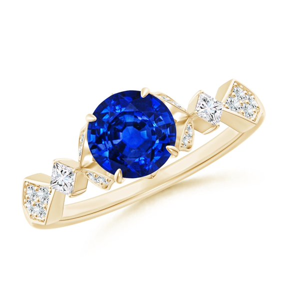 ANGARA Lab Grown 1.2 Ct Blue Sapphire Engagement Ring for Women in 14K Yellow Gold (Size-6.5mm) | September Birthstone, Anniversary, Jewelry Gift for Women | Lab-Grown Blue Sapphire Ring
