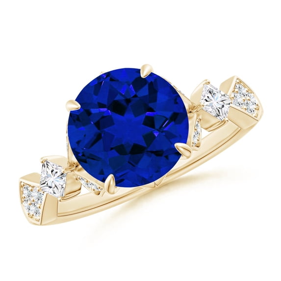 ANGARA Lab Grown 3.75 Ct Blue Sapphire Engagement Ring for Women in 14K Yellow Gold (Size-9mm) | September Birthstone, Anniversary, Jewelry Gift for Women | Lab-Grown Blue Sapphire Ring