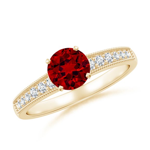 ANGARA Lab Grown 1 Ct Vintage Style Round Ruby Engagement Ring with Accents for Women in 14K Yellow Gold (Size-6mm) | July Birthstone, Anniversary, Jewelry Gift for Women | Lab-Grown Ruby Ring