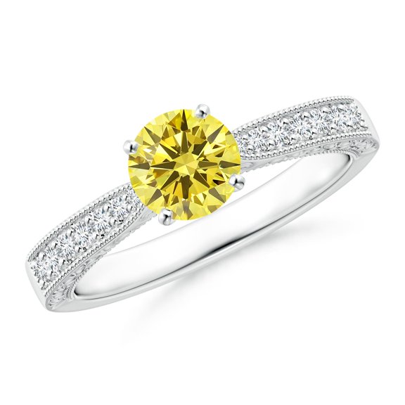 ANGARA Lab Grown Yellow Diamond Engraved Engagement Ring in 14K White Gold for Women (Size-5.4mm| Clarity-VS) | Anniversary, Jewelry Gift for Women | Lab Grown Yellow Diamond Ring