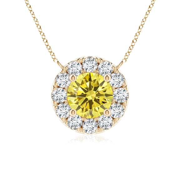 ANGARA Lab Grown Yellow Diamond Necklace with Halo for Women in 14K Yellow Gold (Size-4.5mm| Clarity-VS) | April Birthstone, Anniversary, Jewelry Gift for Women | Lab-Grown Yellow Diamond Necklace