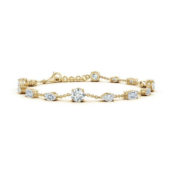 ANGARA Multi-Shape Lab Grown Diamond Station Bracelet for Women in 14K Yellow Gold (Size-5.1mm| Color-F-G| Clarity-VS) | Anniversary, Jewelry Gift for Women | Lab-Grown Diamond Bracelet