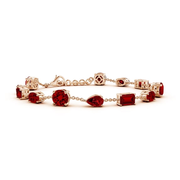 ANGARA Multi-Shape Lab Grown Ruby Station Bracelet for Women in 14K Rose Gold (Size-6mm) | July Birthstone, Birthday, Anniversary, Jewelry Gift for Women | Lab-Grown Ruby Bracelet