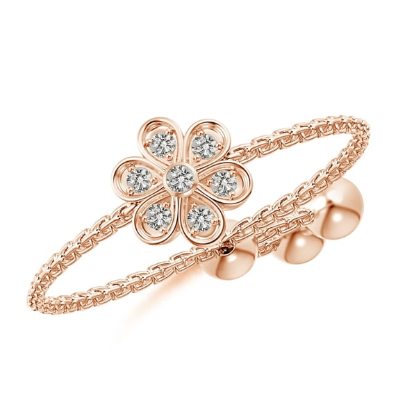 ANGARA Natural Bezel and Pave-Set Diamond Flower Bolo Ring in 14K Rose Gold for Women (Size-1.3mm| Color-K| Clarity-I3) | April Birthstone, Anniversary, Jewelry Gift for Women | Natural Diamond Ring