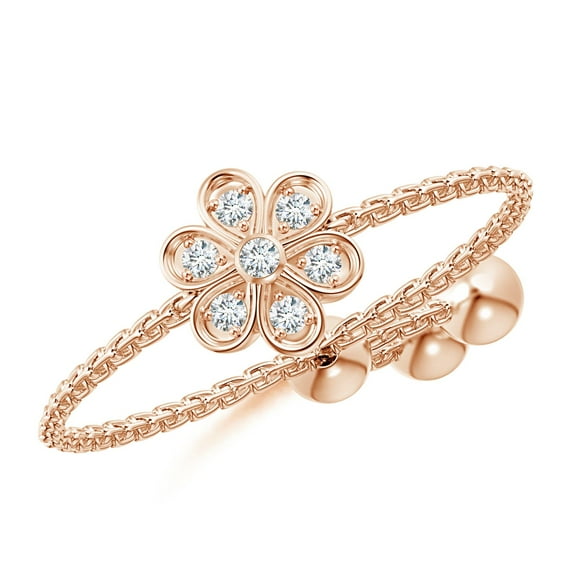 ANGARA Natural Bezel and Pave-Set Diamond Flower Bolo Ring in 14K Rose Gold for Women (Size-1.3mm| Color-G| Clarity-VS2) | April Birthstone, Anniversary, Jewelry Gift for Women | Natural Diamond Ring
