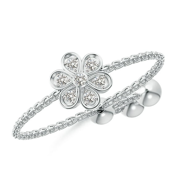 ANGARA Natural Bezel and Diamond Flower Bolo Ring in 14K White Gold for Women (Size-1.3mm| Color-I-J| Clarity-I1-I2) | April Birthstone, Anniversary, Jewelry Gift for Women | Natural Diamond Ring