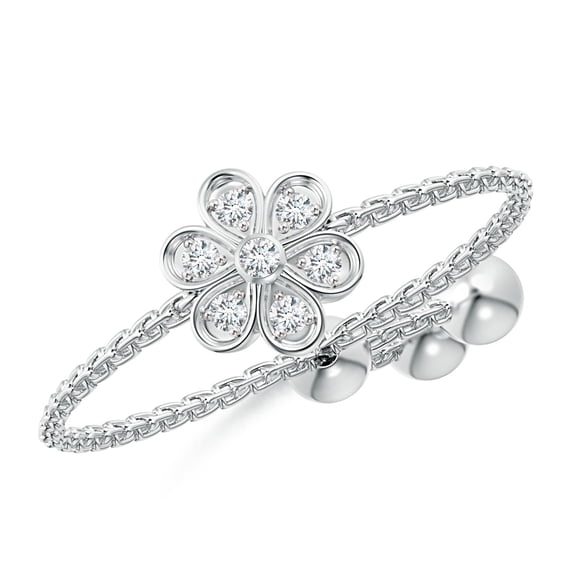 ANGARA Natural Bezel and Diamond Flower Bolo Ring in 14K White Gold for Women (Size-1.3mm| Color-G| Clarity-VS2) | April Birthstone, Anniversary, Jewelry Gift for Women | Natural Diamond Ring