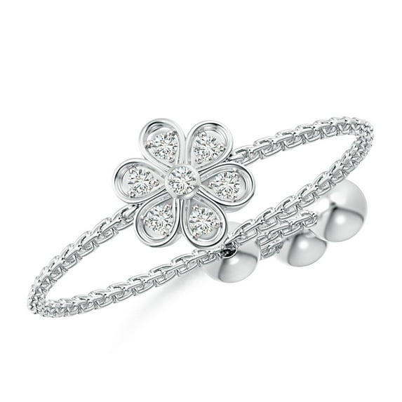 ANGARA Natural Bezel and Diamond Flower Bolo Ring in 14K White Gold for Women (Size-1.3mm| Color-H| Clarity-SI2) | April Birthstone, Anniversary, Jewelry Gift for Women | Natural Diamond Ring