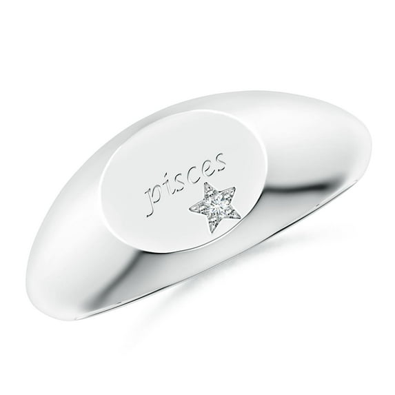 ANGARA Natural Diamond Pisces Signet Ring in 14K White Gold for Women (Size-1.3mm| Color-G| Clarity-VS2) | April Birthstone, Birthday, Anniversary, Jewelry Gift for Women | Natural Diamond Ring