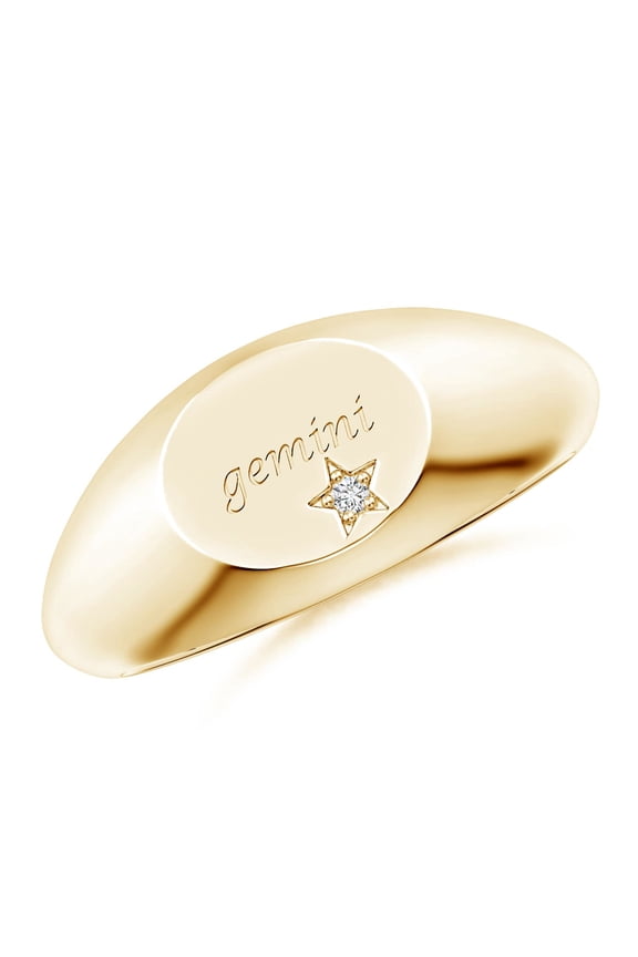 Natural Diamond Gemini Signet Ring in 14K Yellow Gold for Women (Size-1.3mm| Color-H| Clarity-SI2) | April Birthstone, Birthday, Anniversary, Jewelry Gift for Women | Natural Diamond Ring