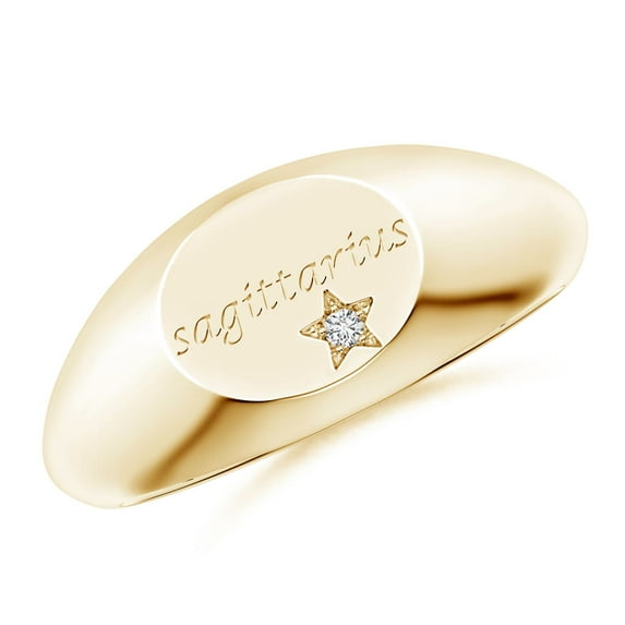 ANGARA Natural Diamond Sagittarius Engraved Signet Ring in 14K Yellow Gold for Women (Size-1.3mm| Color-H| Clarity-SI2) | April Birthstone, Anniversary, Jewelry Gift for Women | Natural Diamond Ring