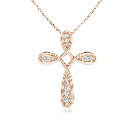 ANGARA Natural Pave-Set Diamond Bow Cross Pendant in 14K Rose Gold for Women (Size-1.7mm| Color-G| Clarity-VS2) | April Birthstone, Anniversary, Jewelry Gift for Women | Natural Diamond Necklace