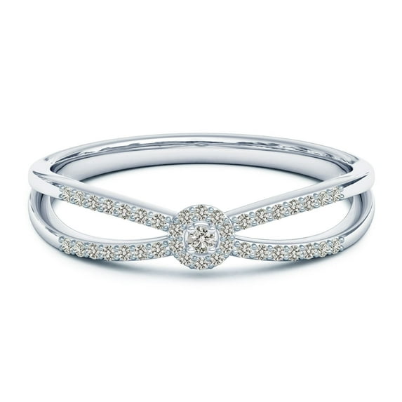 ANGARA Natural Diamond Cluster Split Shank Promise Ring in 14K White Gold for Women (Size-1.6mm| Color-K| Clarity-I3) | April Birthstone, Anniversary, Jewelry Gift for Women | Natural Diamond Ring