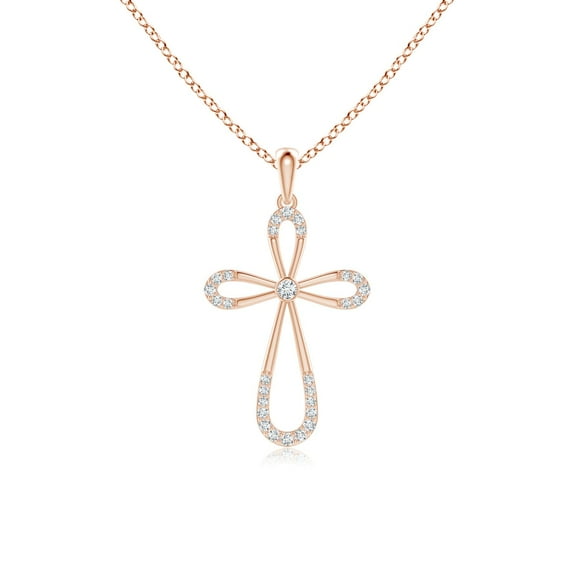 ANGARA Natural Diamond Infinity Bow Cross Pendant with Accent in 14K Rose Gold for Women (Size-1.9mm| Color-G| Clarity-VS2) | Anniversary, Jewelry Gift for Women | Natural Diamond Necklace