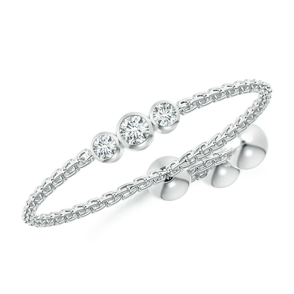 ANGARA Natural Bezel-Set Diamond Three Stone Bolo Ring in 14K White Gold for Women (Size-1.85mm| Color-G| Clarity-VS2) | April Birthstone, Anniversary, Jewelry Gift for Women | Natural Diamond Ring