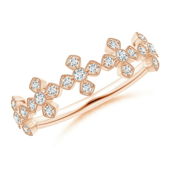ANGARA Natural Vintage Inspired Bezel & Diamond Wedding Band in 14K Rose Gold for Women (Size-1.3mm| Color-G| Clarity-VS2) | Anniversary, Jewelry Gift for Women | Natural Diamond Ring