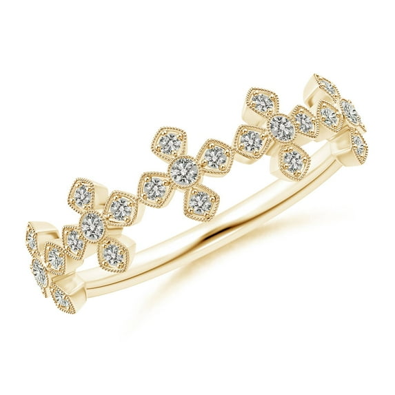 ANGARA Natural Vintage Inspired Bezel & Diamond Wedding Band in 14K Yellow Gold for Women (Size-1.3mm| Color-K| Clarity-I3) | Anniversary Jewelry Gift for Women | Natural Diamond Ring