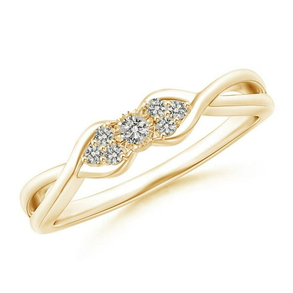 ANGARA Natural Illusion Set Diamond Crossover Promise Ring in 14K Yellow Gold for Women (Size-2mm| Color-K| Clarity-I3) | April Birthstone, Anniversary, Jewelry Gift for Women | Natural Diamond Ring