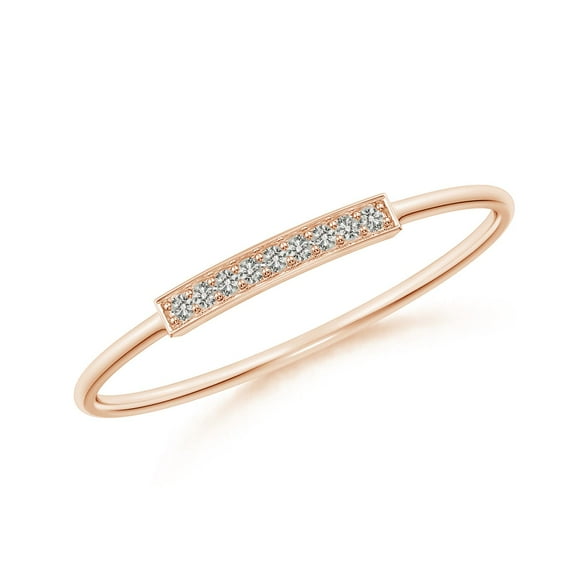ANGARA Natural Pave Set Diamond Bar Ring with Milgrain in 14K Rose Gold for Women (Size-1mm| Color-K| Clarity-I3) | April Birthstone, Anniversary, Jewelry Gift for Women | Natural Diamond Ring