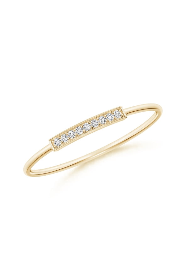Natural Pave Set Diamond Bar Ring with Milgrain in 14K Yellow Gold for Women (Size-1mm| Color-H| Clarity-SI2) | April Birthstone, Anniversary, Jewelry Gift for Women | Natural Diamond Ring