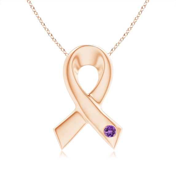 ANGARA Natural Gypsy-Set Round Amethyst Ribbon Pendant in 14K Rose Gold for Women (Size-2.5mm) | February Birthstone, Birthday, Anniversary, Jewelry Gift for Women | Natural Amethyst Necklace