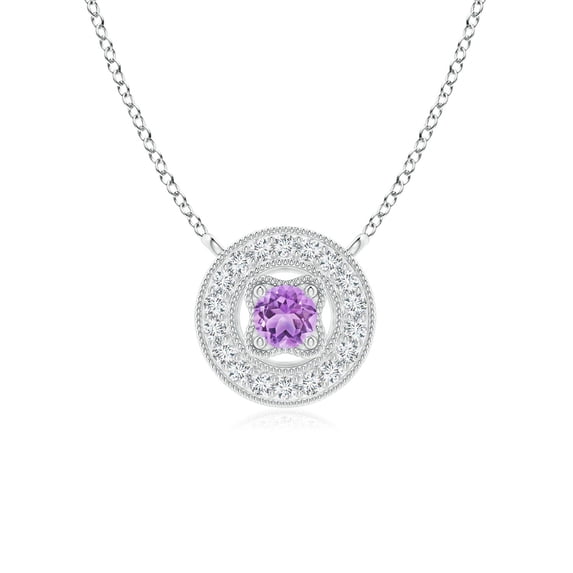ANGARA Natural Amethyst Halo Pendant with Milgrain Detailing in 14K White Gold for Women (Size-2.5mm) | February Birthstone, Anniversary, Jewelry Gift for Women | Natural Amethyst Necklace