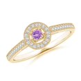 thumbnail image 1 of ANGARA Natural 0.06 Ct. Amethyst with Diamond Halo Ring in 14K Yellow Gold for Women (Ring Size: 3.5), 1 of 10