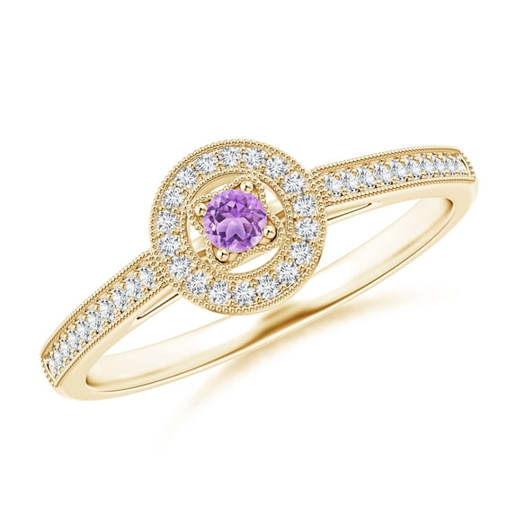 ANGARA Natural 0.06 Ct. Amethyst with Diamond Halo Ring in 14K Yellow Gold for Women (Ring Size: 3.5)