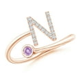 thumbnail image 1 of ANGARA Natural Capital "N" Diamond Initial Ring with Bezel-Set Amethyst in 14K Rose Gold for Women (Size-2.5mm) | February Birthstone, Anniversary, Jewelry Gift for Women | Natural Amethyst Ring, 1 of 8