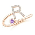 thumbnail image 1 of ANGARA Natural Capital "R" Diamond Initial Ring with Bezel-Set Amethyst in 14K Rose Gold for Women (Size-2.5mm) | February Birthstone, Anniversary, Jewelry Gift for Women | Natural Amethyst Ring, 1 of 9