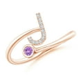 thumbnail image 1 of ANGARA Natural Capital "J" Diamond Initial Ring with Bezel-Set Amethyst in 14K Rose Gold for Women (Size-2.5mm) | February Birthstone, Anniversary, Jewelry Gift for Women | Natural Amethyst Ring, 1 of 8