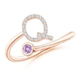 thumbnail image 1 of ANGARA Natural Capital "Q" Diamond Initial Ring with Bezel-Set Amethyst in 14K Rose Gold for Women (Size-2.5mm) | February Birthstone, Anniversary, Jewelry Gift for Women | Natural Amethyst Ring, 1 of 8