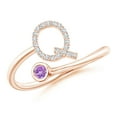 thumbnail image 1 of ANGARA Natural Capital "Q" Diamond Initial Ring with Bezel-Set Amethyst in 14K Rose Gold for Women (Size-2.5mm) | February Birthstone, Anniversary, Jewelry Gift for Women | Natural Amethyst Ring, 1 of 8