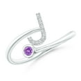 thumbnail image 1 of ANGARA Natural Capital "J" Diamond Initial Ring with Bezel-Set Amethyst in 14K White Gold for Women (Size-2.5mm) | February Birthstone, Anniversary, Jewelry Gift for Women | Natural Amethyst Ring, 1 of 9