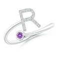 thumbnail image 1 of ANGARA Natural Capital "R" Diamond Initial Ring with Bezel-Set Amethyst in 14K White Gold for Women (Size-2.5mm) | February Birthstone, Anniversary, Jewelry Gift for Women | Natural Amethyst Ring, 1 of 9