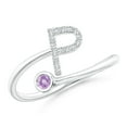 thumbnail image 1 of ANGARA Natural Capital "P" Diamond Initial Ring with Bezel-Set Amethyst in 14K White Gold for Women (Size-2.5mm) | February Birthstone, Anniversary, Jewelry Gift for Women | Natural Amethyst Ring, 1 of 8