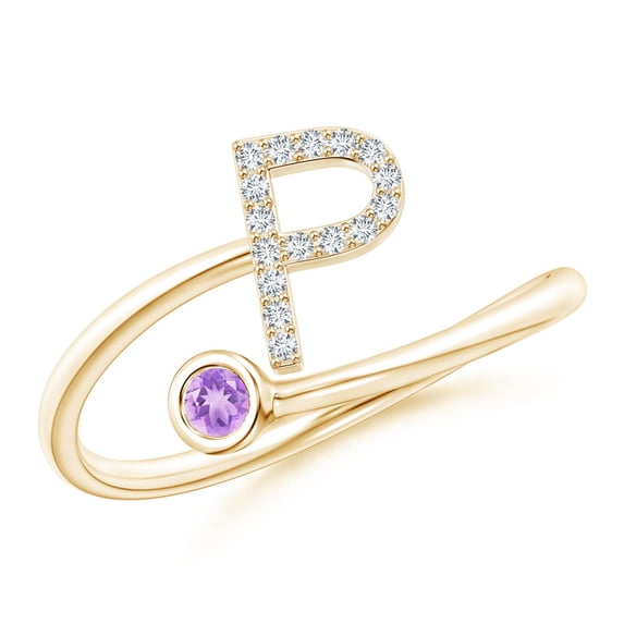 ANGARA Natural 0.06 Ct. Amethyst with Diamond Initials Ring in 14K Yellow Gold for Women (Ring Size: 12)