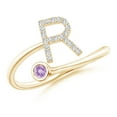thumbnail image 1 of ANGARA Natural Capital "R" Diamond Initial Ring with Bezel-Set Amethyst in 14K Yellow Gold for Women (Size-2.5mm) | February Birthstone, Anniversary, Jewelry Gift for Women | Natural Amethyst Ring, 1 of 8