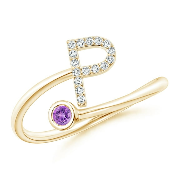 ANGARA Natural 0.06 Ct. Amethyst with Diamond Initials Ring in 14K Yellow Gold for Women (Ring Size: 3)