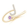 thumbnail image 1 of ANGARA Natural Capital "J" Diamond Initial Ring with Bezel-Set Amethyst in 14K Yellow Gold for Women (Size-2.5mm) | February Birthstone, Anniversary, Jewelry Gift for Women | Natural Amethyst Ring, 1 of 8