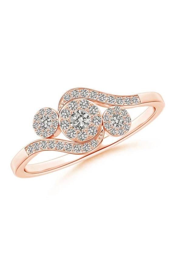 Natural Slanted Triple Diamond Halo Bypass Ring in 14K Rose Gold for Women (Size-2.4mm| Color-K| Clarity-I3) | April Birthstone, Anniversary, Jewelry Gift for Women | Natural Diamond Ring