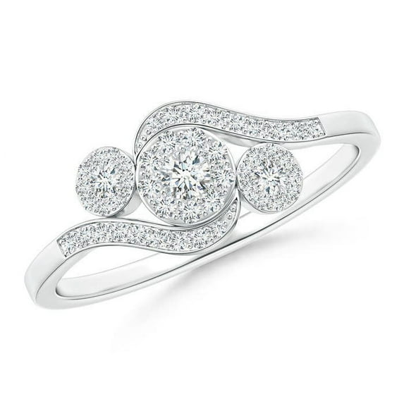 ANGARA Natural Slanted Triple Diamond Halo Bypass Ring in 14K White Gold for Women (Size-2.4mm| Color-G| Clarity-VS2) | April Birthstone, Anniversary, Jewelry Gift for Women | Natural Diamond Ring