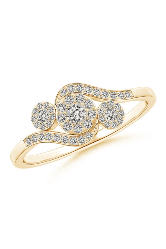 Natural Slanted Triple Diamond Halo Bypass Ring in 14K Yellow Gold for Women (Size-2.4mm| Color-K| Clarity-I3) | April Birthstone, Anniversary, Jewelry Gift for Women | Natural Diamond Ring
